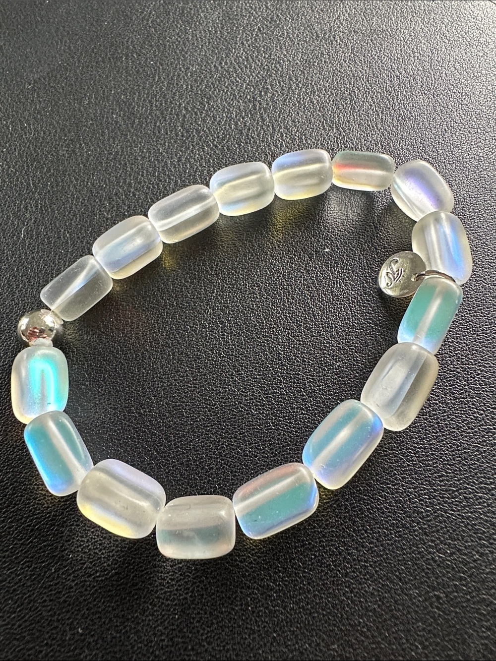 Nogu Rainbow White | .925 Sterling Silver | Mermaid Glass Pebble Bracelet